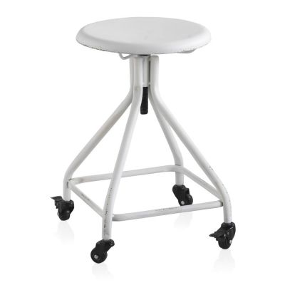 Scaun din metal alb cu roți și înălțime reglabilă Geese Industrial Style Scaun din metal alb cu roți și înălțime reglabilă Geese Industrial Style