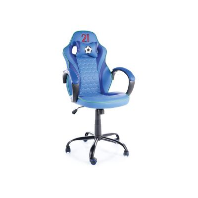 Scaun gaming tapitat cu piele ecologica, Ivan Albastru, l62xA48xH109-119 cm