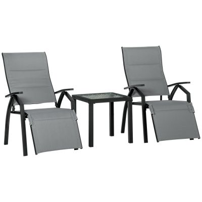 Outsunny Set de Grădină cu 2 Sezlonguri Inclinabile și Măsuță, Tapitate pentru Confort Maxim, Design Modern, Gri | Aosom Romania