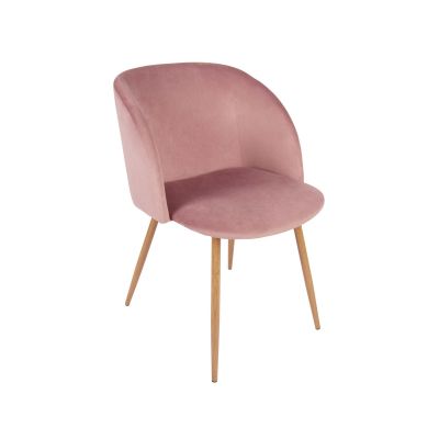 Scaun dining tapitat FRANCESCA roz cu picioare natur din metal