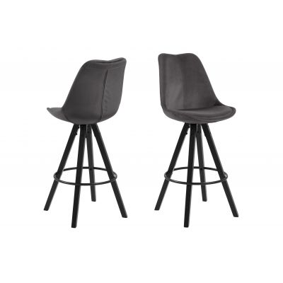 Set 2 scaune de bar tapitate cu stofa si picioare din lemn Dima Velvet Gri Inchis / Negru, l48,5xA55xH111,5 cm