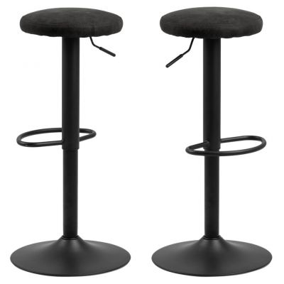 Set 2 scaune de bar tapitate cu stofa si picior metalic Finch Antracit / Negru, Ø40xH80 cm