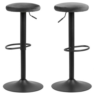 Set 2 scaune de bar tapitate cu stofa si picior metalic Finch Velvet Gri Inchis / Negru, Ø40xH80 cm