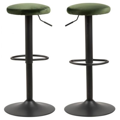 Set 2 scaune de bar tapitate cu stofa si picior metalic Finch Velvet Verde / Negru, Ø40xH82 cm Set 2 scaune de bar tapitate cu stofa si picior metalic Finch Velvet Verde / Negru, Ø40xH82 cm