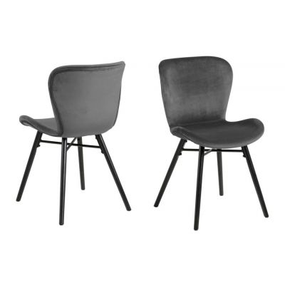 Set 2 scaune tapitate cu stofa si picioare din lemn Batilda A-1 Velvet Gri inchis / Negru, l47xA53xH82,5 cm