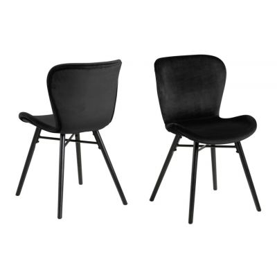 Set 2 scaune tapitate cu stofa si picioare din lemn Batilda A-1 Velvet Negru, l47xA53xH82,5 cm