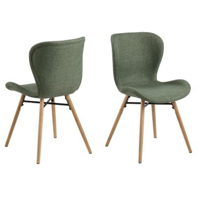 Set 2 scaune tapitate cu stofa si picioare din lemn Batilda A-1 Verde / Stejar, l47xA53xH82,5 cm