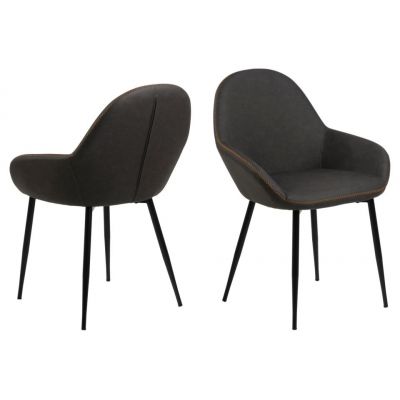 Set 2 scaune tapitate cu stofa si picioare metalice Candis Gri inchis / Negru, l60xA57,5xH84 cm