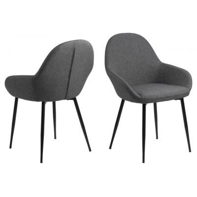 Set 2 scaune tapitate cu stofa si picioare metalice Candis Gri / Negru, l60xA57,5xH84 cm