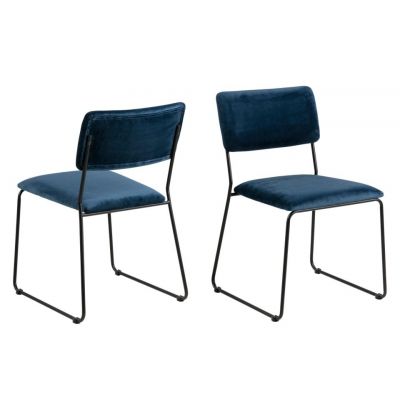Set 2 scaune tapitate cu stofa si picioare metalice Cornelia Velvet Albastru inchis / Negru, l50xA53,5xH80 cm