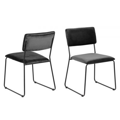 Set 2 scaune tapitate cu stofa si picioare metalice Cornelia Velvet Gri Inchis / Negru, l50xA53,5xH80 cm