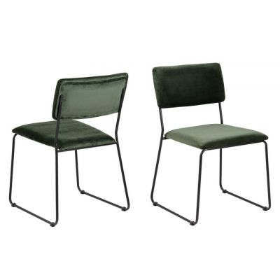 Set 2 scaune tapitate cu stofa si picioare metalice Cornelia Velvet Verde / Negru, l50xA53,5xH80 cm