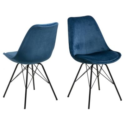 Set 2 scaune tapitate cu stofa si picioare metalice Eris Velvet Albastru inchis / Negru, l48,5xA54xH85,5 cm