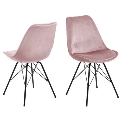 Set 2 scaune tapitate cu stofa si picioare metalice Eris Velvet Roz Inchis / Negru, l48,5xA54xH85,5 cm
