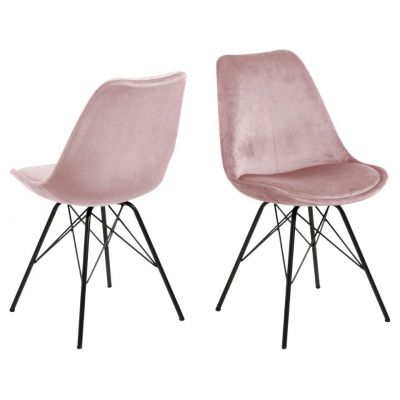 Set 2 scaune tapitate cu stofa si picioare metalice Eris Velvet Roz Inchis / Negru, l48,5xA54xH85,5 cm