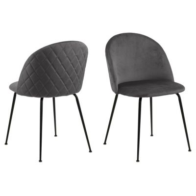 Set 2 scaune tapitate cu stofa si picioare metalice Louise Velvet Gri Inchis / Negru, l49,5xA54xH80,5 cm