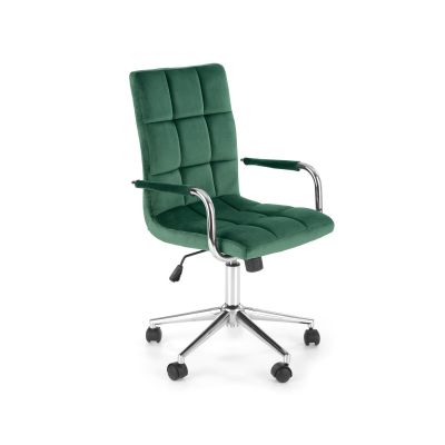 Scaun de birou pentru copii tapitat cu stofa, Gonzalez IV Velvet Verde Inchis / Crom, l53xA60xH93-105 cm