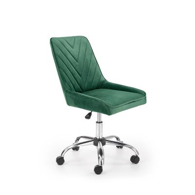 Scaun de birou pentru copii tapitat cu stofa, Riley Velevet Verde Inchis / Crom, l51xA54xH81-91 cm