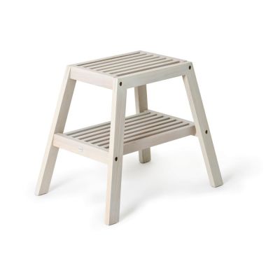 Scaun din lemn de stejar Wireworks Slatted Stool, gri ieftin