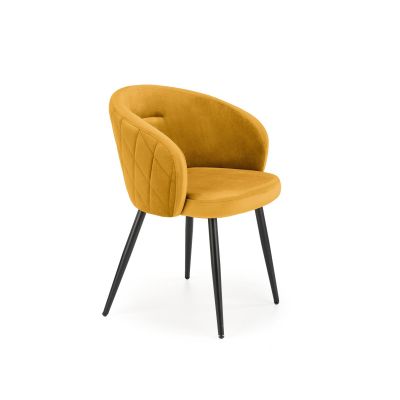 Scaun tapitat cu stofa si picioare metalice, Kai-430 Velvet Mustariu / Negru, l61xA54xH77 cm
