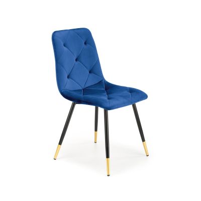 Scaun tapitat cu stofa si picioare metalice, Kai-438 Velvet Bleumarin / Negru / Auriu, l45xA50xH86 cm