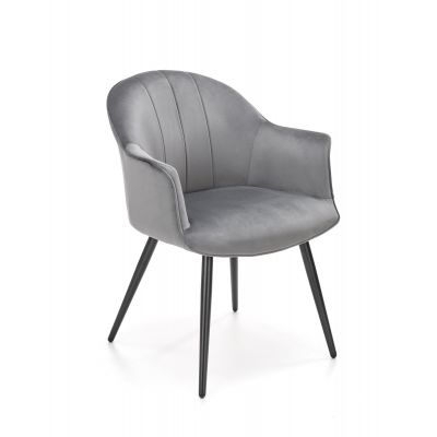 Scaun tapitat cu stofa si picioare metalice, Kai-468 Velvet Gri / Negru, l67xA62xH84 cm