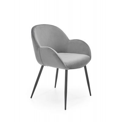 Scaun tapitat cu stofa si picioare metalice, Kai-480 Velvet Gri / Negru, l59xA59xH79 cm