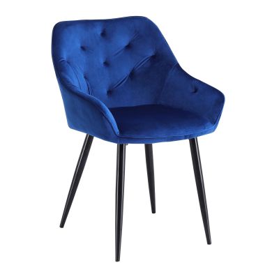 Scaun tapitat cu stofa si picioare metalice, Kai-487 Velvet Bleumarin / Negru, l56xA65xH81 cm