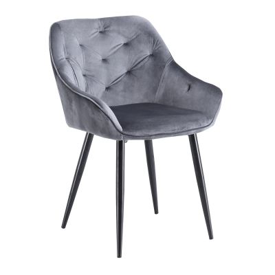 Scaun tapitat cu stofa si picioare metalice, Kai-487 Velvet Gri / Negru, l56xA65xH81 cm