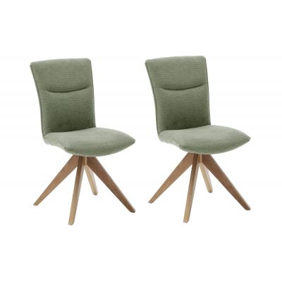 Set 2 scaune rotative tapitate cu stofa si picioare din lemn, Odense Verde Olive / Stejar, l50xA66x93 cm
