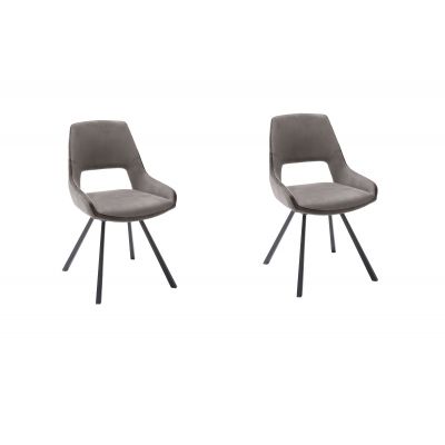 Set 2 scaune rotative tapitate cu stofa si picioare metalice, Bayoe Capuccino / Negru, l54xA60xH90 cm