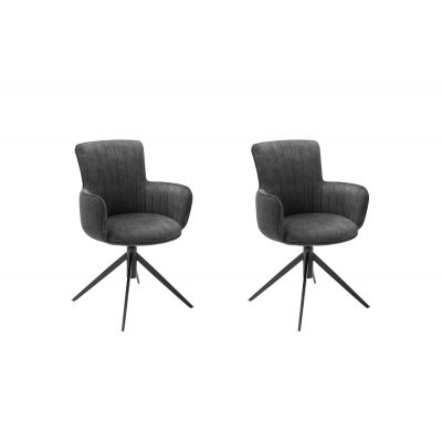Set 2 scaune rotative tapitate cu stofa si picioare metalice, Denia Antracit / Negru, l60xA64x87 cm