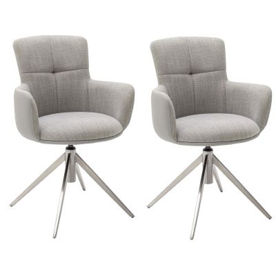 Set 2 scaune rotative tapitate cu stofa si picioare metalice, Mecana Gri / Crom, l60xA64x87 cm