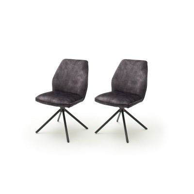 Set 2 scaune rotative tapitate cu stofa si picioare metalice, Ottawa Antracit / Negru, l54xA64x89 cm