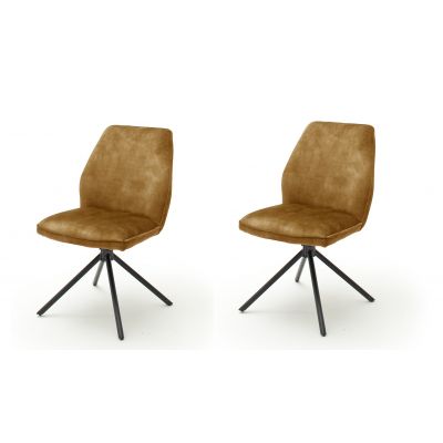 Set 2 scaune rotative tapitate cu stofa si picioare metalice, Ottawa Mustariu / Negru, l54xA64x89 cm