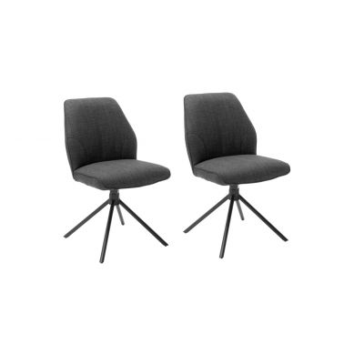 Set 2 scaune rotative tapitate cu stofa si picioare metalice, Pemba Antracit / Negru, l49xA63x88 cm