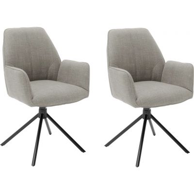 Set 2 scaune rotative tapitate cu stofa si picioare metalice, Pemba Plus Cappuccino / Negru, l59xA63x88 cm