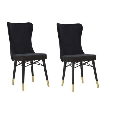 Set 2 scaune tapitate cu stofa si picioare din lemn, Mimoza Velvet Negru / Auriu, l40xA65xH99 cm