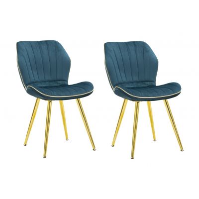 Set 2 scaune tapitate cu stofa si picioare metalice, Paris Space Velvet Teal / Auriu, l58xA46xH77 cm
