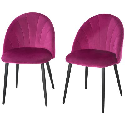 HOMCOM Set de 2 Scaune de sufragerie nordice tapitate fara cotiere cu spatar curbat picioare din metal pentru sufragerie fucsia | AOSOM RO