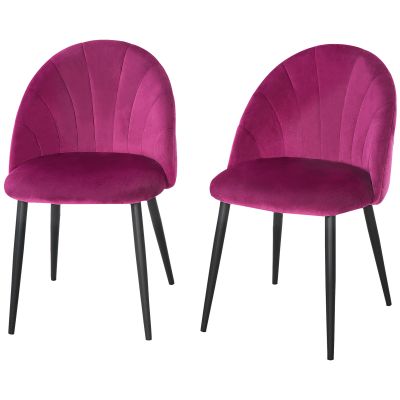 Set 2 Scaune de sufragerie tapitate HOMCOM, spatar curbat picioare din metal, fucsia | Aosom RO