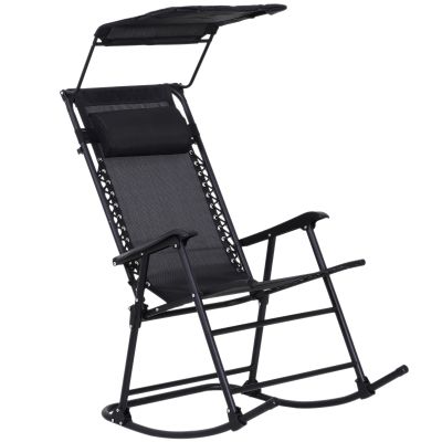 Outsunny Fotoliu Scaun Balansoar cu Baldachin pentru Grdina, Negru, 105x 64 x 125cm | Aosom Romania