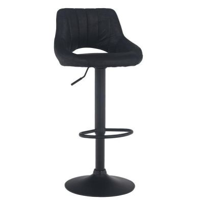Scaun de bar tapiterie textil negru cu efect de piele intoarsa Lorasa
