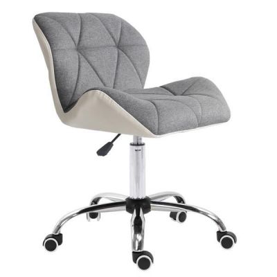Scaun de birou, tapiterie piele ecologica alba textil gri si picior crom, Badar, 46x55x102 cm