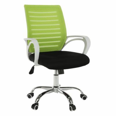 Scaun de birou, verde negru alb, picior crom, Ozela, 53x60x101 cm