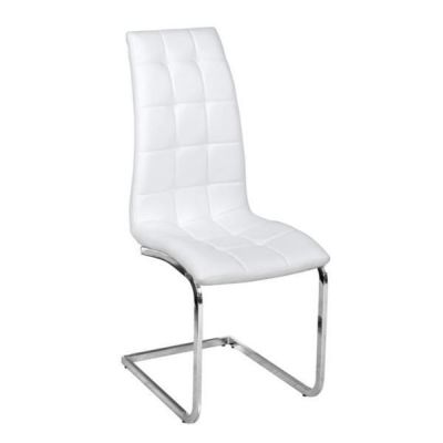 Scaun tapiterie piele ecologica alba picior crom Dulcia