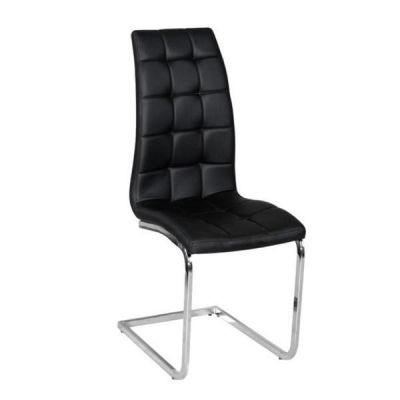 Scaun tapiterie piele ecologica neagra picioare crom Dulcia