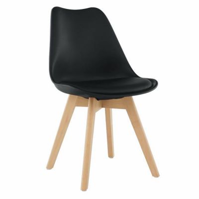 Scaun tapiterie piele ecologica neagra picioare fag Bali