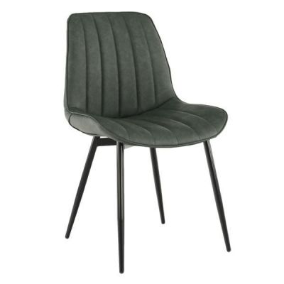 Scaun tapiterie piele ecologica verde picioare metal negru Hazal