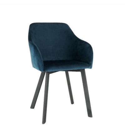 Scaun tapiterie textil albastru picioare metal negru Tandel